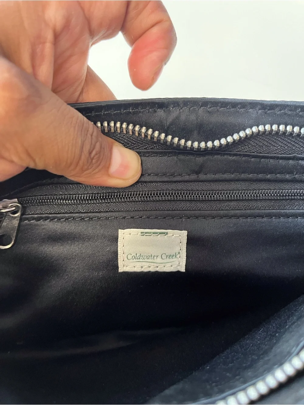 Y2K Coldwater Creek Black Satin Baguette Purse Evening Clutch Shoulder Bag